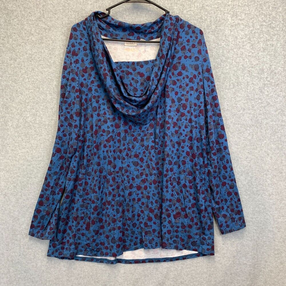 LOGO Lori Goldstein Womens Tunic Top Medium Blue Legacy Printed 230 Cowl Neck